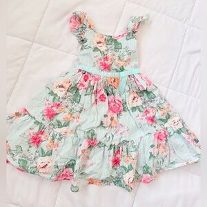 Zunie Floral Ruffle Dress in Pink and Green